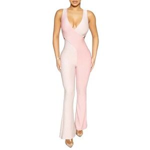 Naked Wardrobe Pink and Cream Jumpsuit Sparkle Colorblock